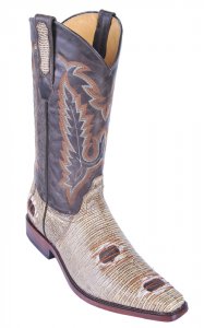 Los Altos Rustic Brown Genuine Lizard With Patches Square Toe Cowboy Boots 71P0785