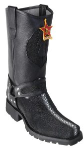 Los Altos Black Genuine Rowstone Stingray Leather Motorcycle Square Toe Cowbot Boots 55T1105