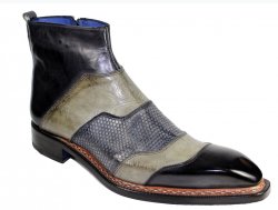 Emilio Franco "Lucio" Black Combination Genuine Calfskin Ankle Boots.
