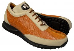 Mauri 8936 Caramel / Cream Hornback Crocodile Tail / Mauri Embossed Leather Sneakers