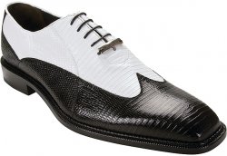 Belvedere "Genova" Black/White All-Over Genuine Lizard Wing-Tip Shoes