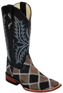Ferrini Ladies 91393-04 Black / Grey Genuine Patchwork Cowhide Boots
