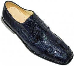 Belvedere "Tropea" Navy Blue Genuine Hornback Crocodile/Lizard Shoes