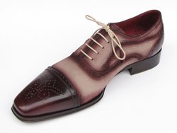 Burgundy / Beige Genuine Italian Calfskin Captoe Oxford Hand-Painted Shoes