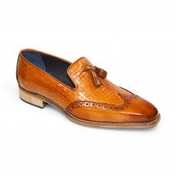 Duca Di Matiste "Cosenza" Cognac Genuine Italian Calf Leather Weave Print Loafers.