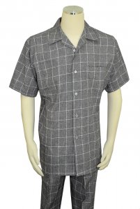 Pronti Black / White Windowpane / Chevron Design Linen / Cotton Short Sleeve Outfit SP6317
