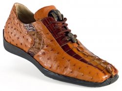 Mauri "8988" Gold / Cognac Genuine Hornback Crocodile Tail / Ostrich Sneakers.