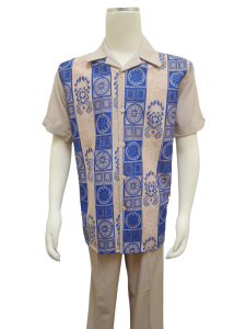Pronti Beige / Royal Blue Embroidered / Lace Front Short Sleeve Outfit SP6566