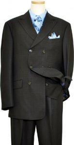 Extrema Black With Sky Blue / Pink Windowpanes Double Breasted Super 120's Wool Vested Suit S3676/30