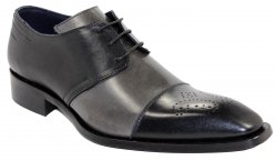 Duca Di Matiste "Ancona" Black / Grey Genuine Calfskin Lace-up Cap Toe Medallion Shoes.