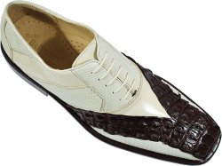Belvedere "Roma" Chocolate Brown / Beige Genuine Nile Hornback Crocodile / Lizard Shoes 756