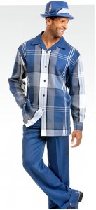 Montique Navy Blue / Grey / White Woven Plaid Long Sleeve Outfit 1817