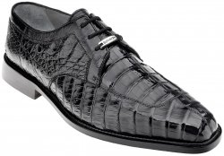 Belvedere "Susa" Black Genuine All-Over Hornback Crocodile Shoes With Quill Ostrich Trim P32.