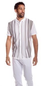 Stacy Adams White / Grey Combo Button Up Knitted Short Sleeve Shirt 3112