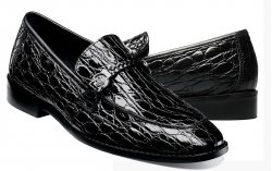 Stacy Adams "Bellucci" Black Crocodile Print Calfskin Moc Toe Bit Loafers 25322-001