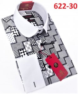 Axxess White / Black Cotton Modern Fit Dress Shirt With Button Cuff 622-30.