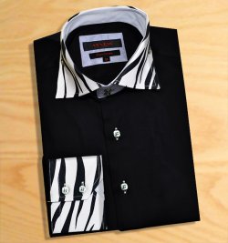 Axxess Black / White Handpick Stitching 100% Cotton Dress Shirt 05-123