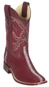 Los Altos Burgundy Genuine Stingray Rowstone Leather Wide Square Toe Cowboy Boots 8221106