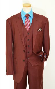 Apollo King Burgundy Super 150's Wool Vested Wide Leg Suit S37675