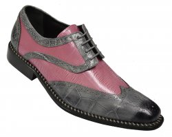 Liberty Hand Painted Grey / Pink Genuine Leather Alligator Print Wingtip Shoes 827