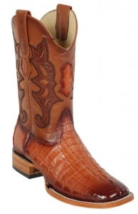Los Altos Faded Cognac Genuine Caiman Tail Wide Square Toe Cowboy Boots 48220157