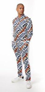 Stacy Adams White / Navy / Orange Cotton Blend Modern Fit Tracksuit Outfit 240