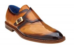 Belvedere "King" Antique Camel Genuine Eel / Calf-Skin Leather Monkstrap Loafer Shoes N03.