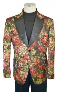 Lanzino Black / Multicolor / Gold Lurex Floral Design Shawl Collar Blazer SLM075
