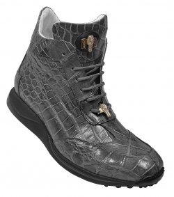 Mauri "Bloom" 8611 Medium Grey Genuine All-Over Alligator Sneakers With Silver Mauri Alligator Head