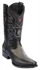 Los Altos Faded Gray Genuine Lizard With Deer Sides European Square Toe Cowboy Boots 76F0738