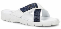 Mauri ''Sesia'' 5063 White / Wonder Blue Genuine Ostrich / Frog Slide-In Sandals.