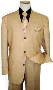 Giorgio Sanetti Dark Peach With Cream Windowpane Super 150's 100% Wool Suit 99029