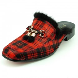 Fiesso Black / Red Pony Hair Mules FI7327.