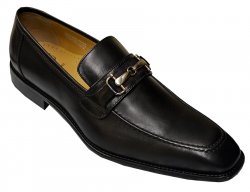 Calzoleria Toscana Black Genuine Leather Loafer Shoes With Bracelet 2593