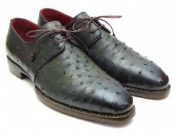 Paul Parkman ''31VL74'' Green Genuine Ostrich Leather Derby Shoes.