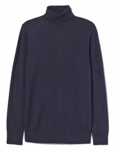 Bagazio Navy Blue Cotton Blend Modern Fit Turtleneck Sweater Shirt BM2102