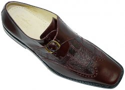 Steve Harvey Collection "Huron" Wine Genuine Lizard Loafers With Side Buckle