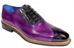 Fennix Italy "Ethan" Purple Genuine Alligator / Calfskin Wingtip Lace-Up Shoes.