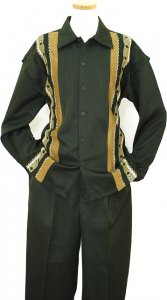Silversilk Forest Green With Tan and Sage Hand Stitched Diamond Design 2 PC Knitted Outfit 5417