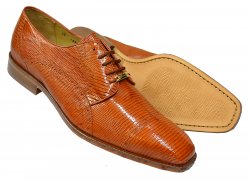 Belvedere "Mucca" Cognac Genuine Lizard Lace-Up Cap Toe Shoes 1417