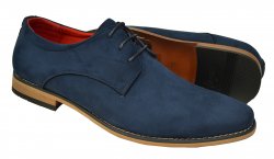 Tayno "Howard" Navy Blue Vegan Suede Plain Toe Lace-Up Derby Shoes