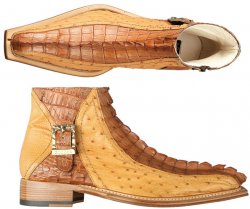 Fennix Italy 3316 Peanut / Chestnut Genuine Caiman Hornback Crocodile / Ostrich Boots