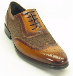 Carrucci Brown Genuine Plaid Leather Wingtip Oxford Lace-Up Shoes KS886-11CC.