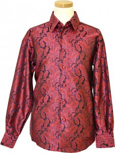 Pronti Fuchsia / Black Paisley Design Microfiber Long Sleeve Shirt S5998