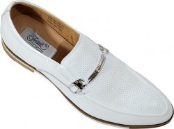 Fratelli Premium White Perforated Leather With Silver Metal Bracelet Loafer Shoes 9061-07