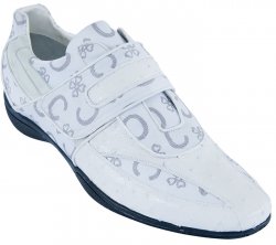 Los Altos White Genuine Ostrich W/Fashion Design Casual Shoes With Velcro Strap ZC084928