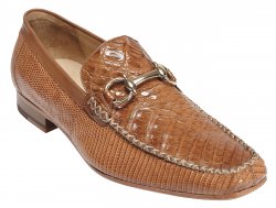 Belvedere "Italo" Antique Saddle Genuine Crocodile / Lizard Loafer Shoes With Bracelet 1010.