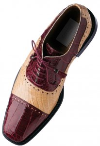 Ferrini 203 Burgundy / Beige Genuine Alligator Lace Up Cap Toe Shoes