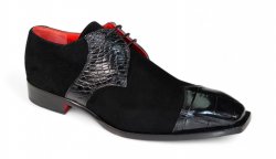 Fennix Italy "Landon" Black Genuine Italian Alligator Suede Leather Lace-Up Dress Shoes.