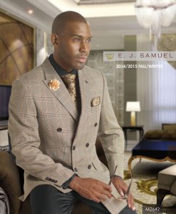 E. J. Samuel Black / Cream / Cognac Houndstooth Double Breasted Suit M2642